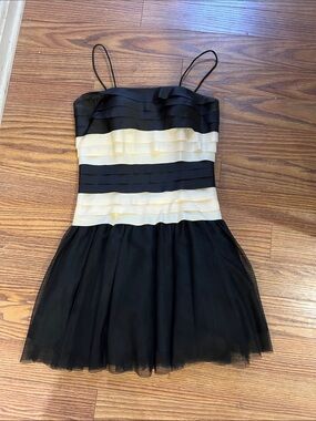 Faviana Black and Cream Layered Tulle Spaghetti-Strap Party Dress for juniors